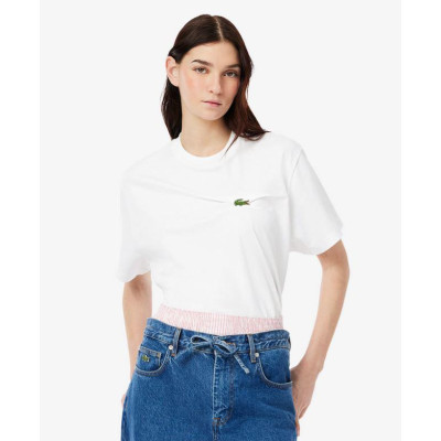 Camiseta Lacoste Drapeada Oversize Para Mujer